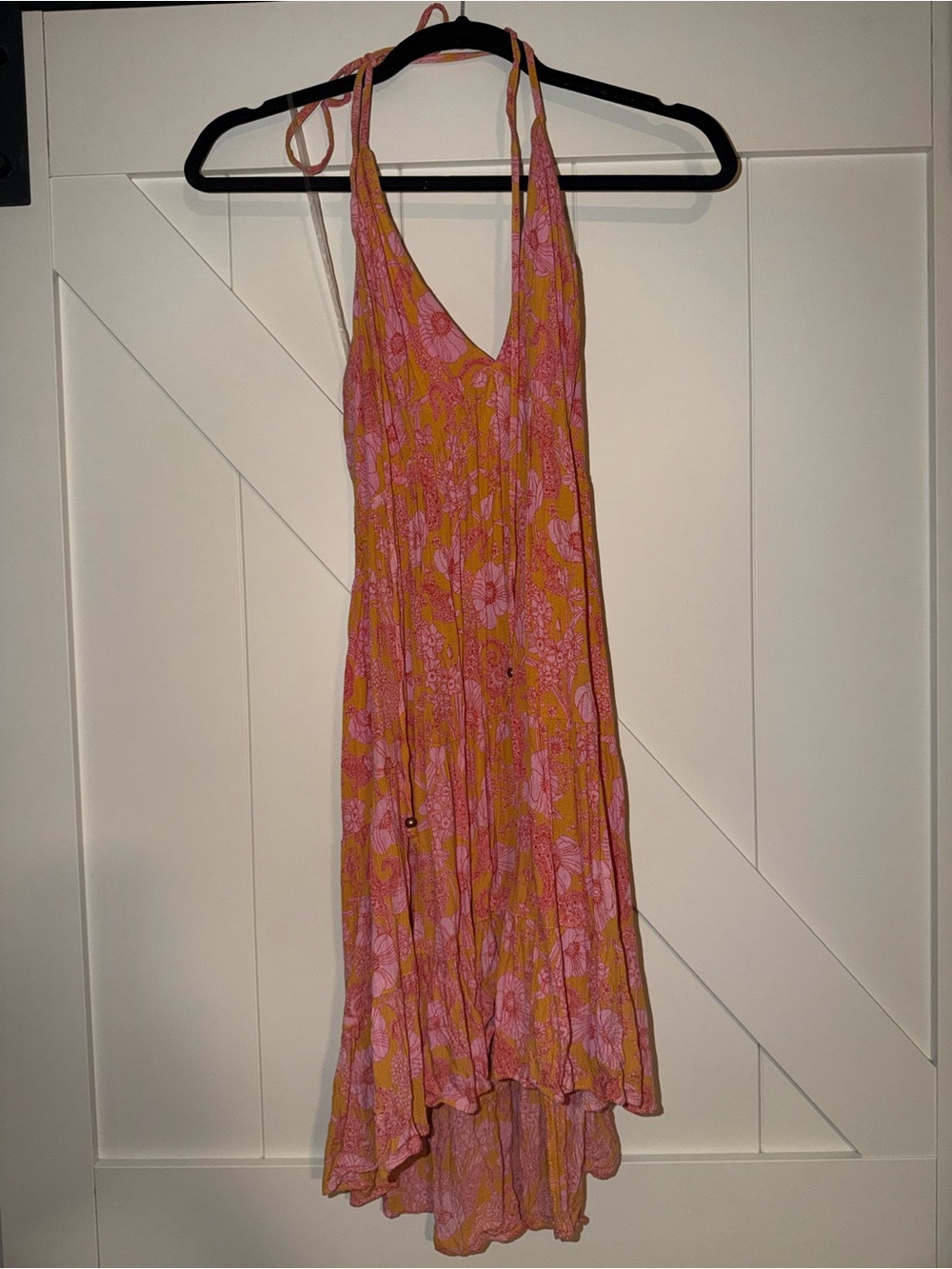 Angie Pink and Orange Floral Halter High-Low Dress